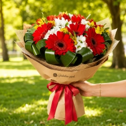 Red Gerbera and Chrysanthemum Bouquet Antalya