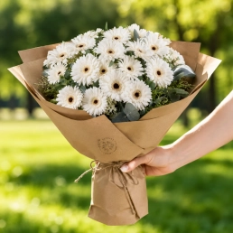 21 Beyaz Gerbera Buketi - Antalya Çiçek Teslimatı