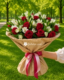 Antalya 21 Kırmızı Gül ve 11 Beyaz Alstroemeria Tasarımı